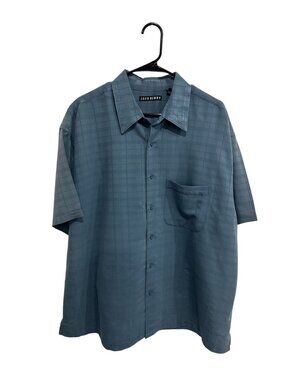 John Henry XXL Mens Blue Short Sleeve Plaid Button-Up Shirt Retro Minimalist
